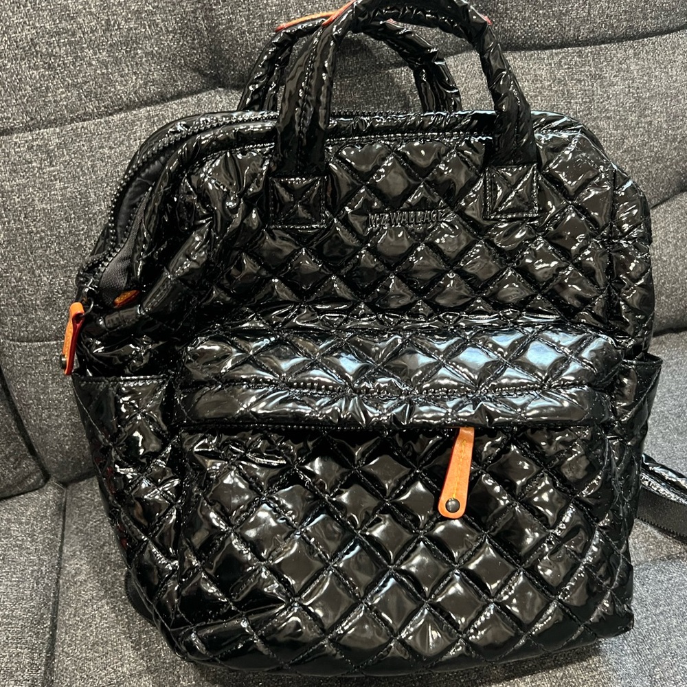 MzWallace Black laquer Quilted Women's Bag top handle
No rips
